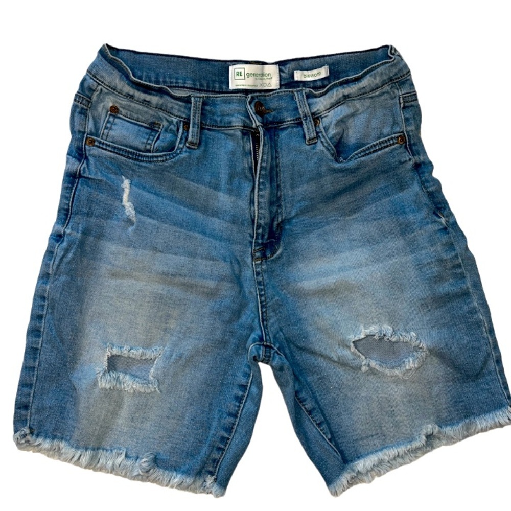 Re Generation Blossom Distressed Denim Shorts Medium Wash High Waist Size 9/29